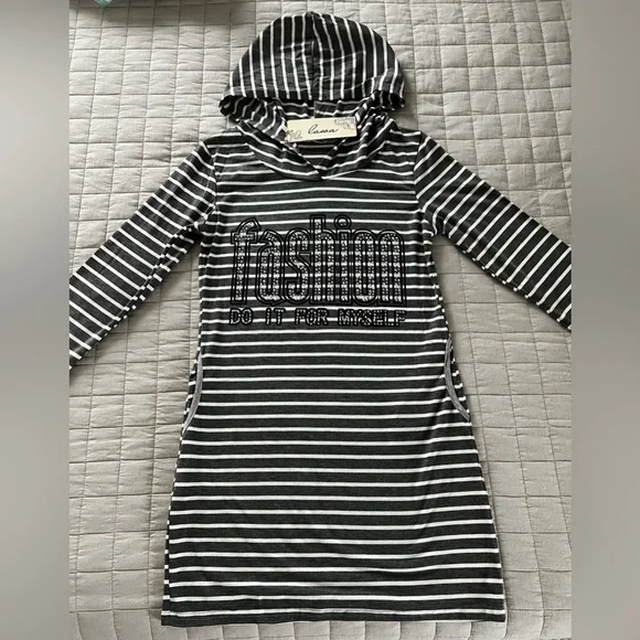 Lawa Women’s Striped Long Sleeve Hooded Super Mini Dress with Pockets NWT - Picture 10 of 13